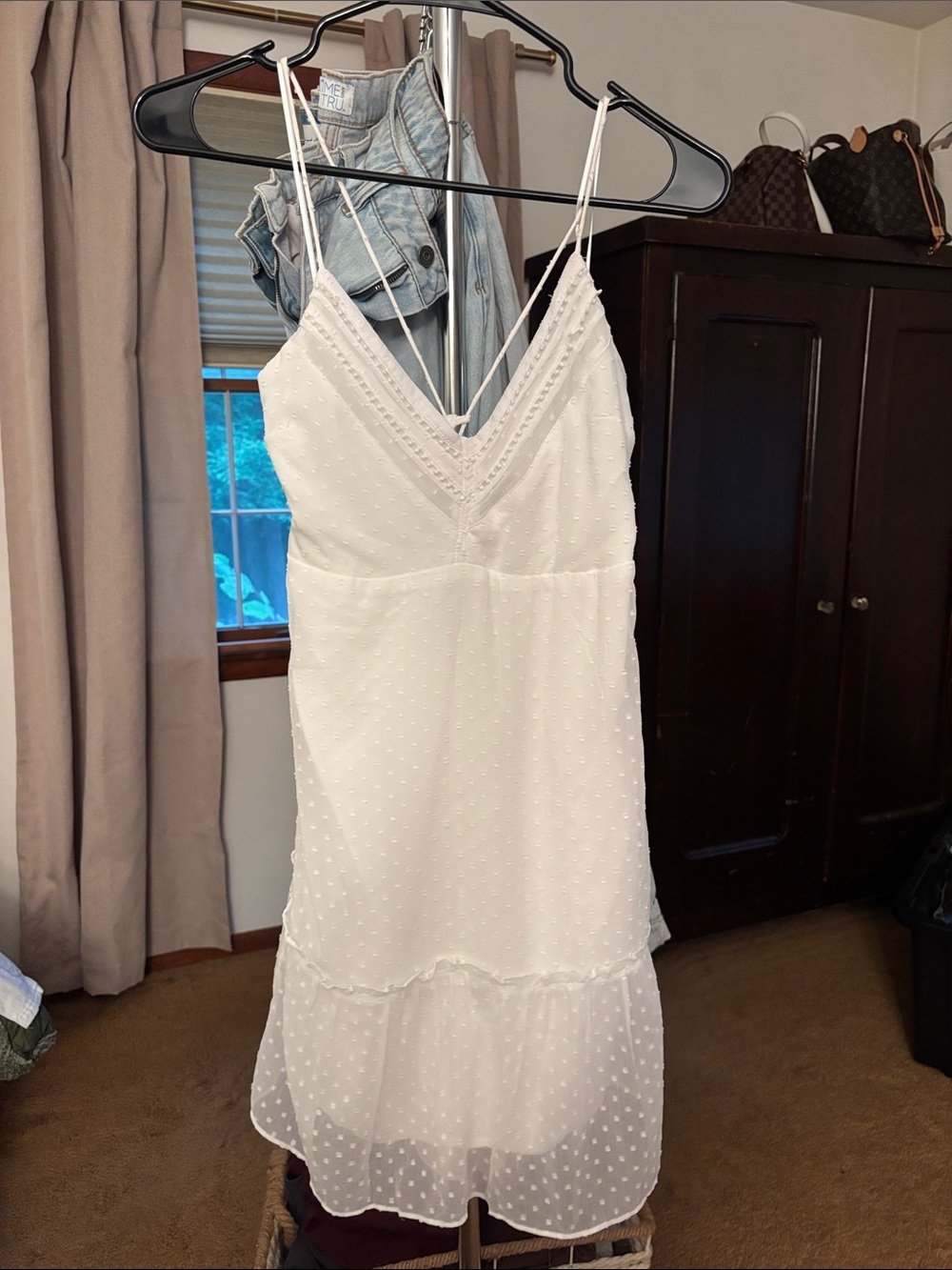 Abercrombie Delicate White Swiss Dot V-Neck Slip Dress